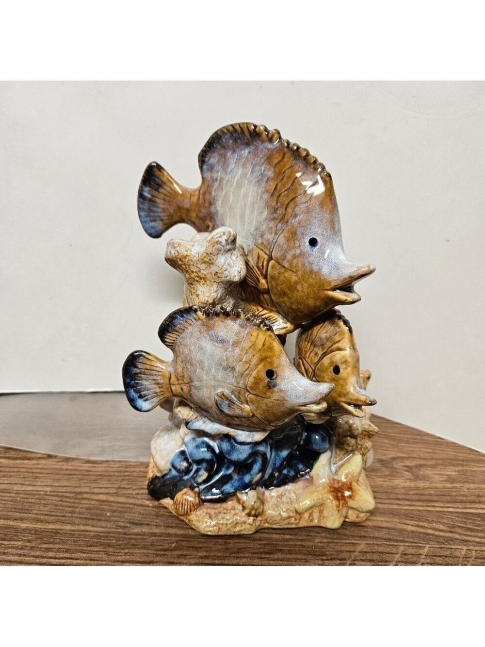 Vintage Ceramic Tropical Swimming Fish Glazed Pottery Figurine